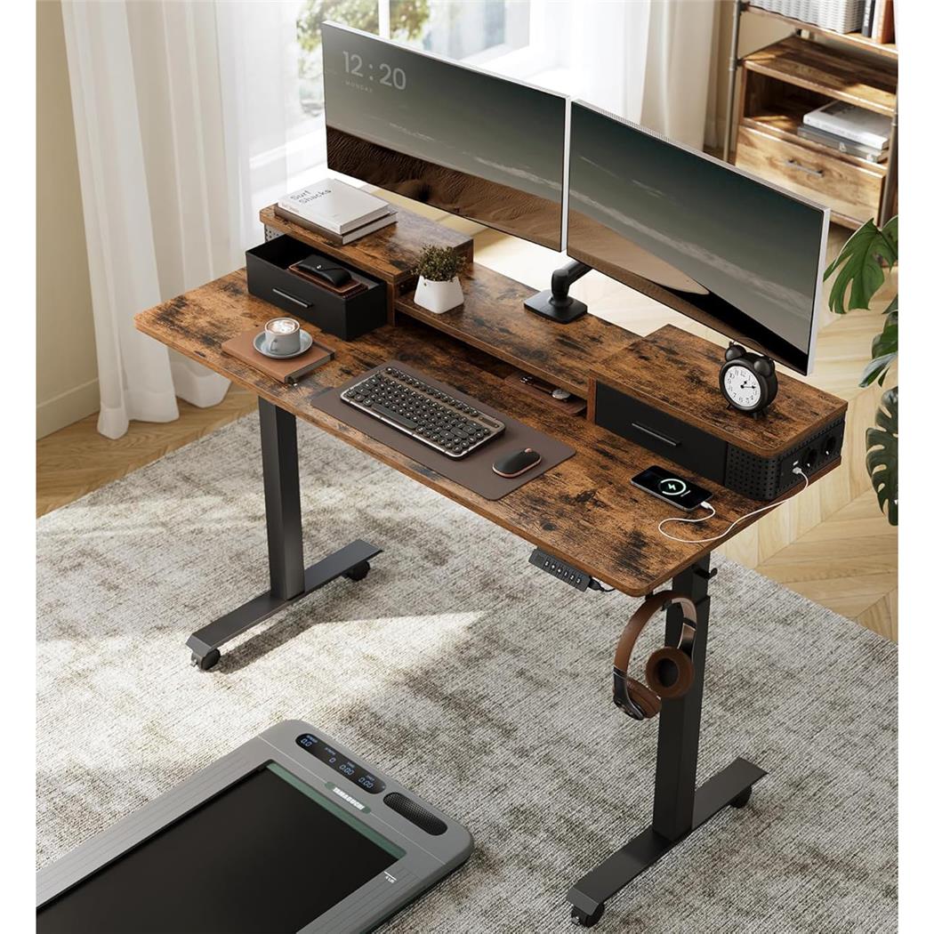 Mesa de Ordenador NEPAL, Ajustable en Altura, 140x60x72-120 cm, en color Marrón Rústico