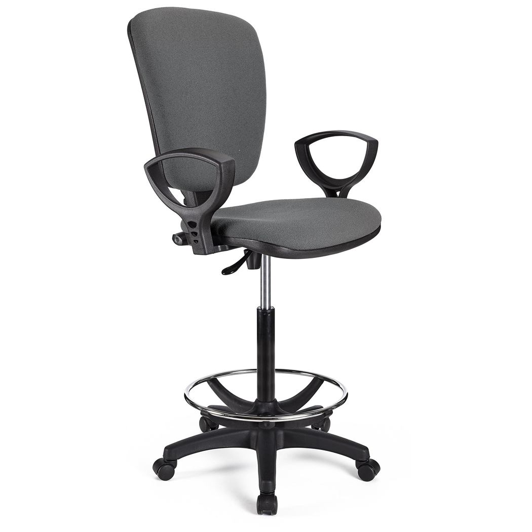 DEMO# Taburete de Trabajo CALIPSO, Respaldo Ajustable, Gran Acolchado, En Tela Gris