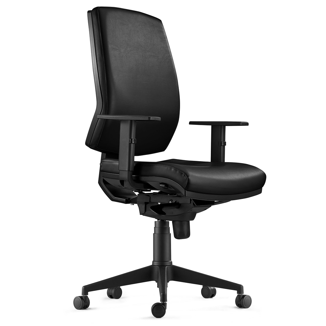 DEMO# Silla Ergonómica OLIVER, Piel Negra, Uso 8 Horas, Grueso Acolchado