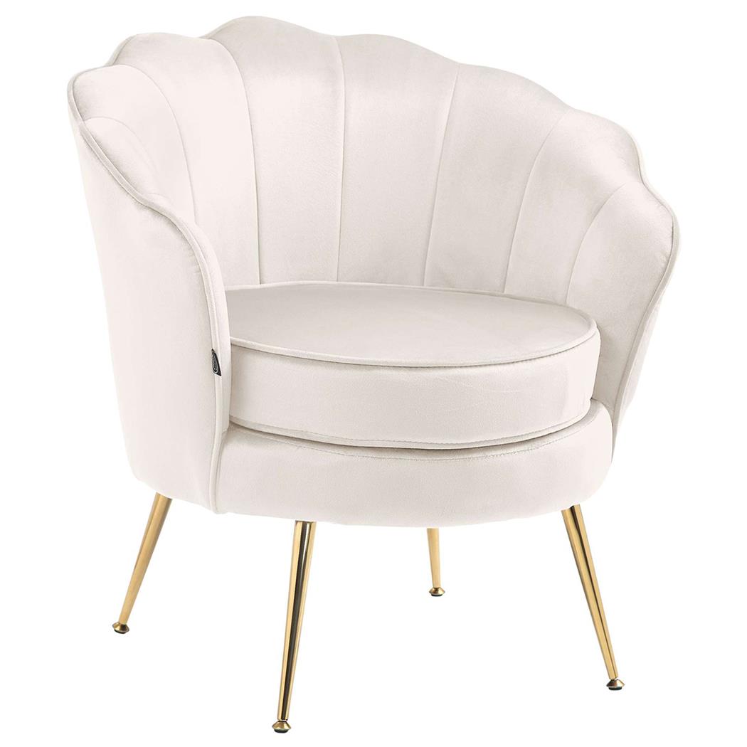 Sillón KIEL, Grueso Acolchado, Patas Metálicas Doradas, en Terciopelo color Crema