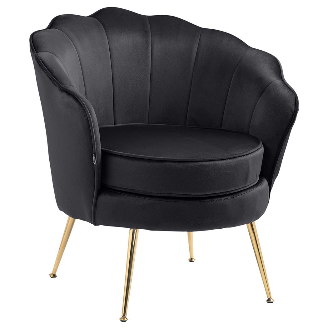 Sillón KIEL, Grueso Acolchado, Patas Metálicas Doradas, en Terciopelo color Negro