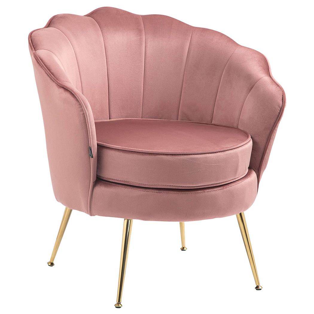 Sillón KIEL, Grueso Acolchado, Patas Metálicas Doradas, en Terciopelo color Rosa