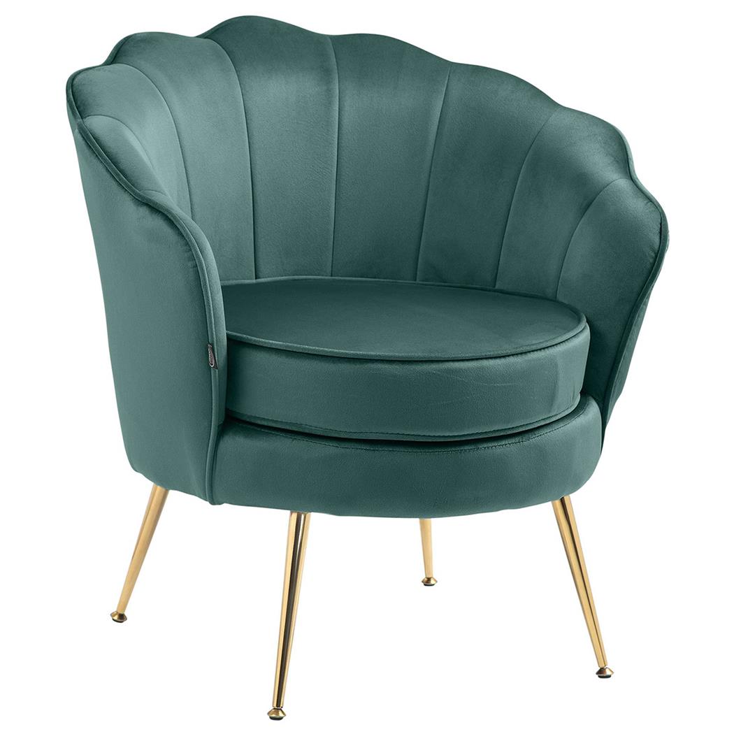 Sillón KIEL, Grueso Acolchado, Patas Metálicas Doradas, en Terciopelo color Verde
