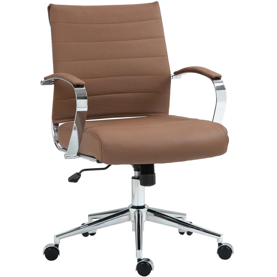 Silla de Oficina EVERY, Diseño Elegante, Estructura Metálica, en Piel Natural color Marrón Claro
