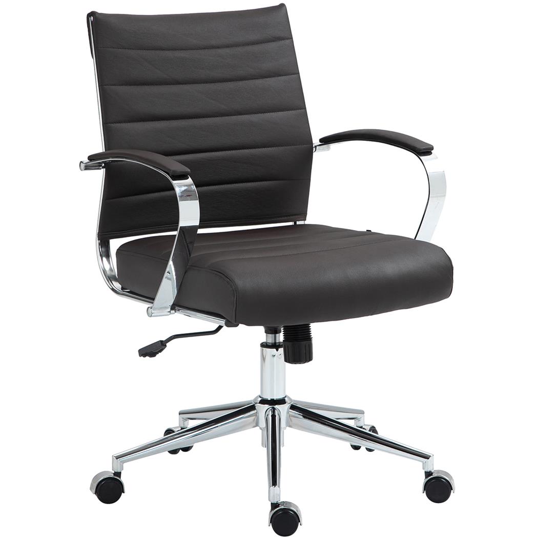Silla de Oficina EVERY, Diseño Elegante, Estructura Metálica, en Piel Natural color Marrón Oscuro