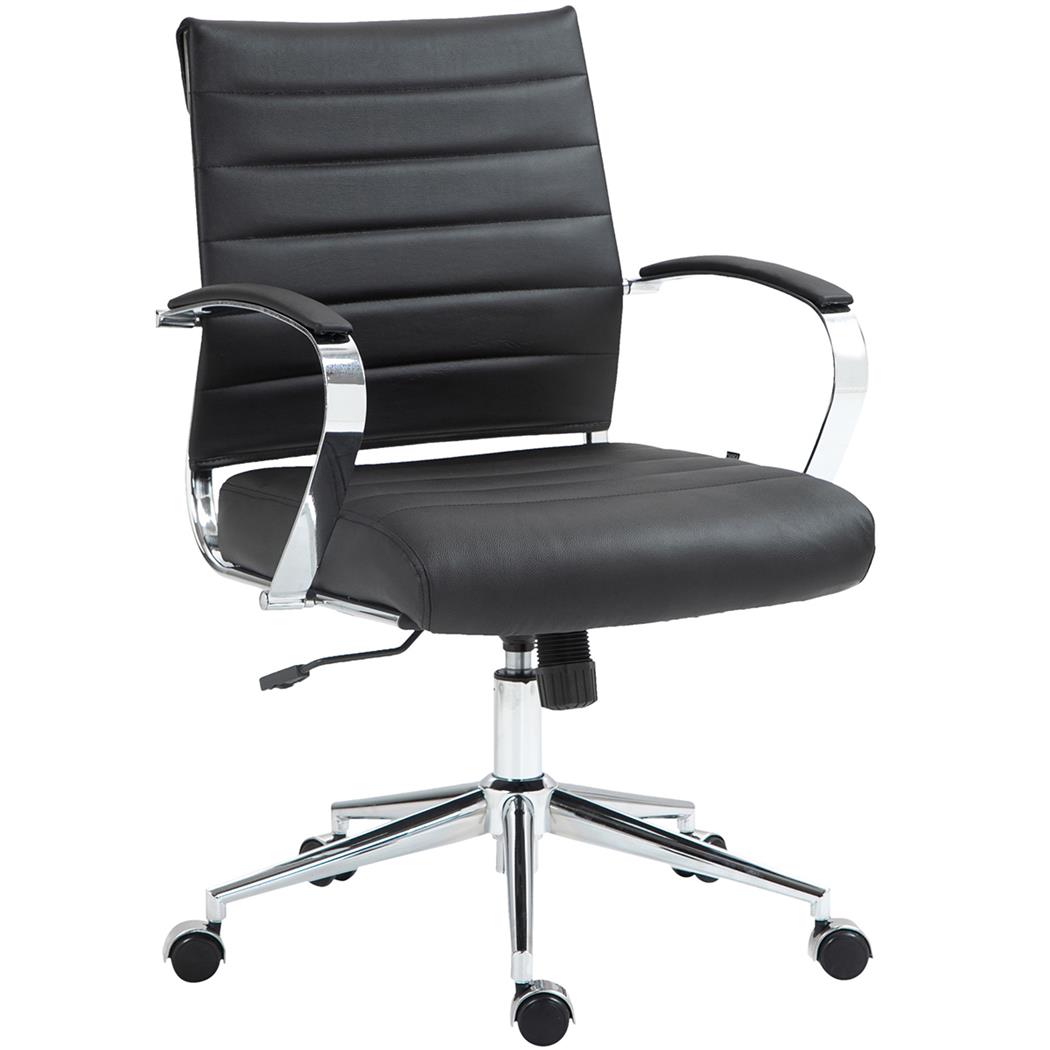 Silla de Oficina EVERY, Diseño Elegante, Estructura Metálica, en Piel Natural color Negro