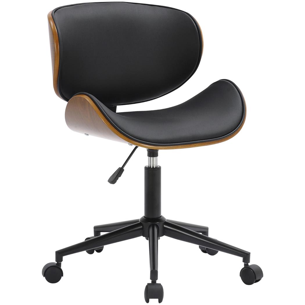 Silla de Oficina KINET, Diseño Moderno, en Madera Nogal y Piel color Negro