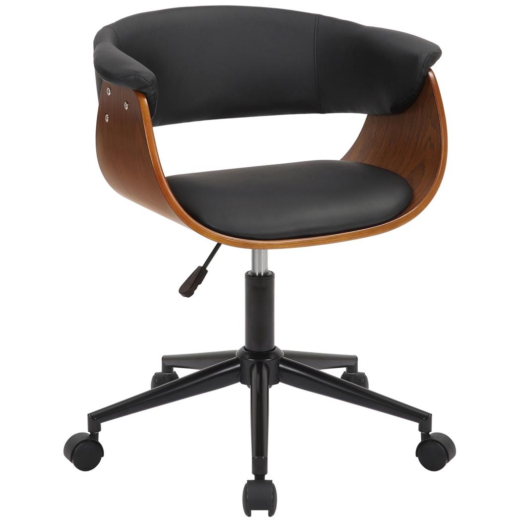 Silla de Oficina ARCHER, Estructura de Madera color Nogal y Tapizado de Piel color Negro
