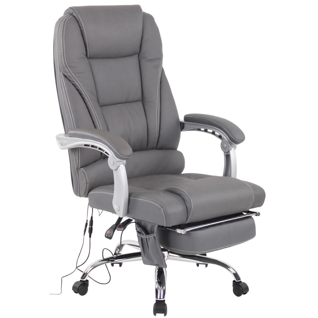 Sillón de Oficina COMODITY MASAJE PIEL NATURAL, Reposapiés Extensible, Función Masaje, en color Gris