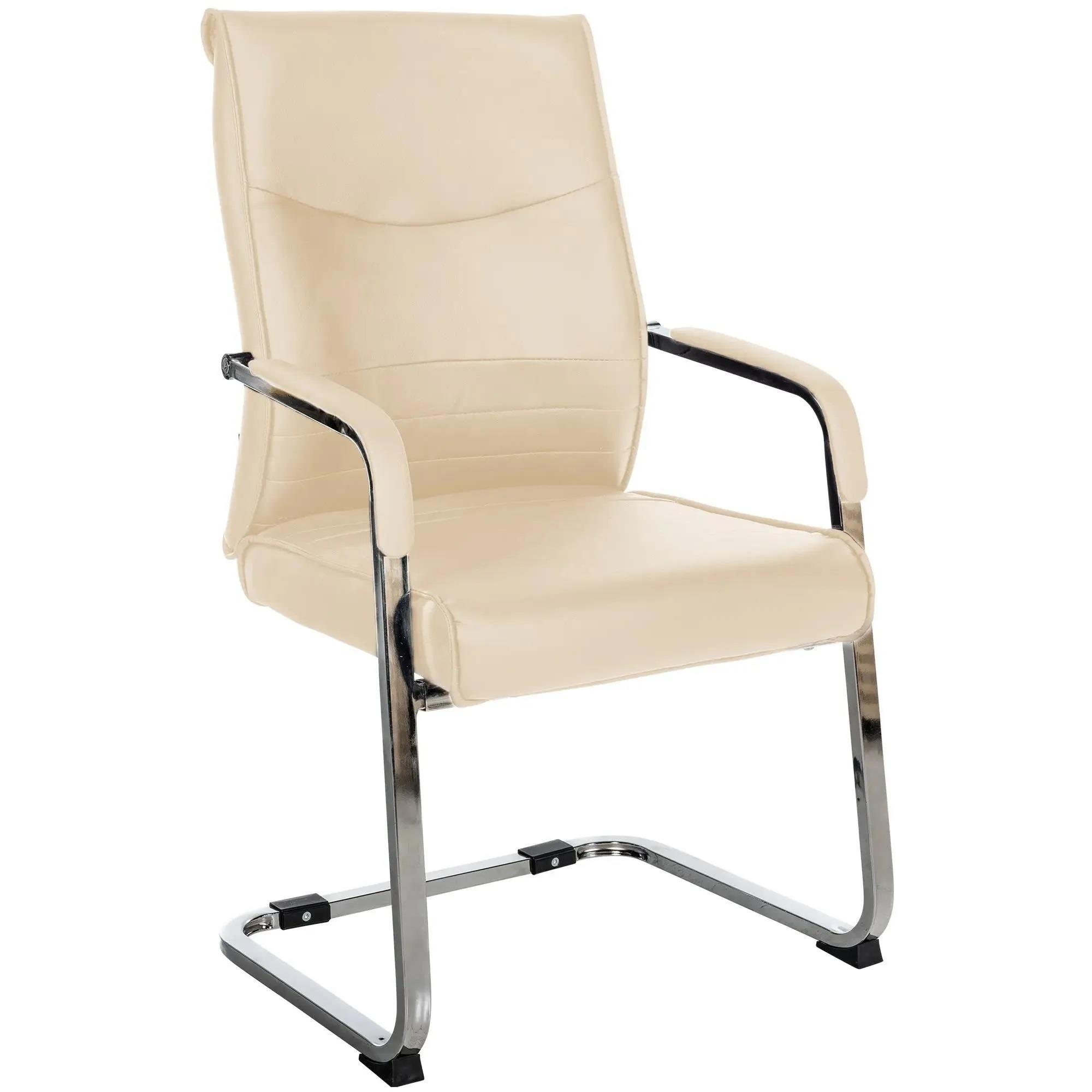 Silla de Confidente BENTON, Gran acolchado, Tapizada en Piel sintética, color Crema
