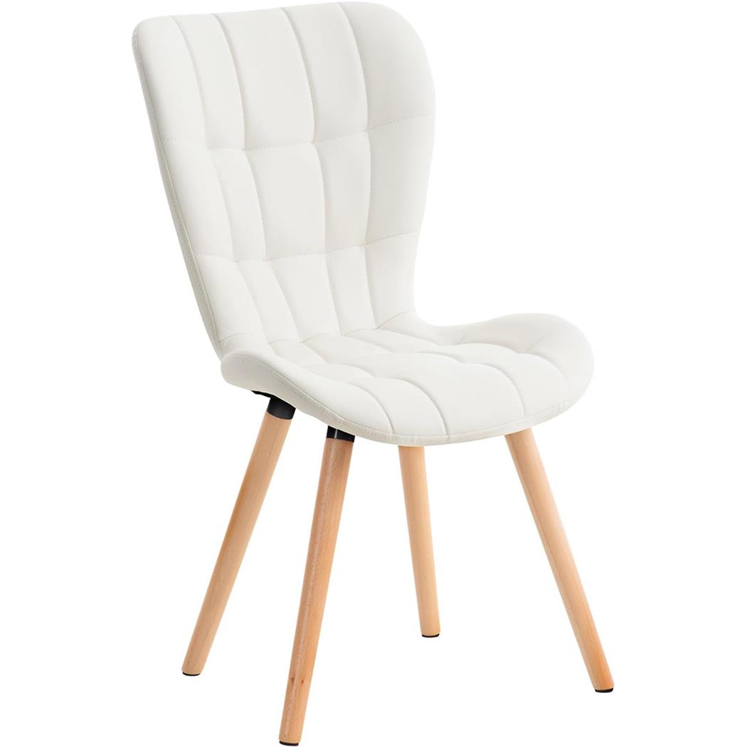 Silla de Confidente ELGAR PIEL, Gran Acolchado, Estructura y Patas de Madera en color Blanco