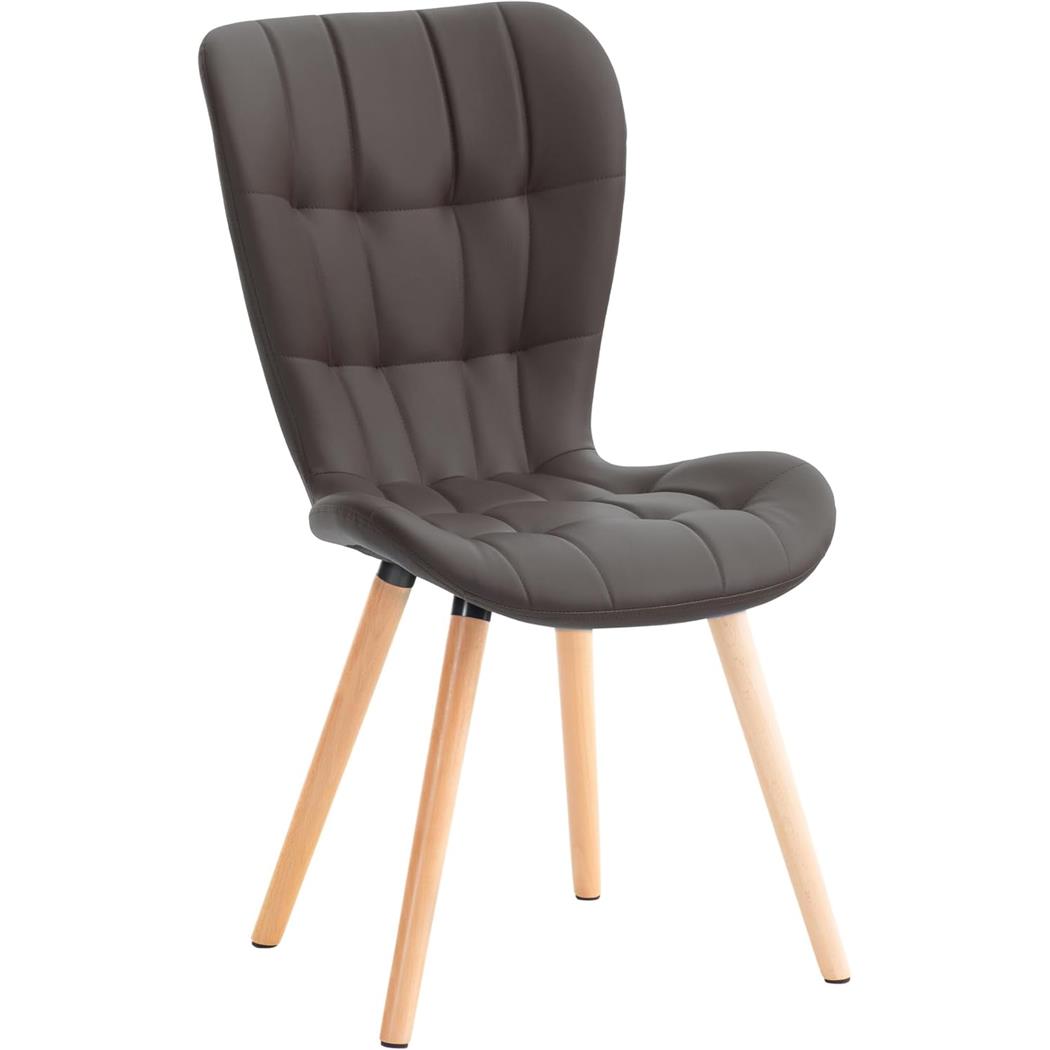 Silla de Confidente ELGAR PIEL, Gran Acolchado, Estructura y Patas de Madera en color Marrón