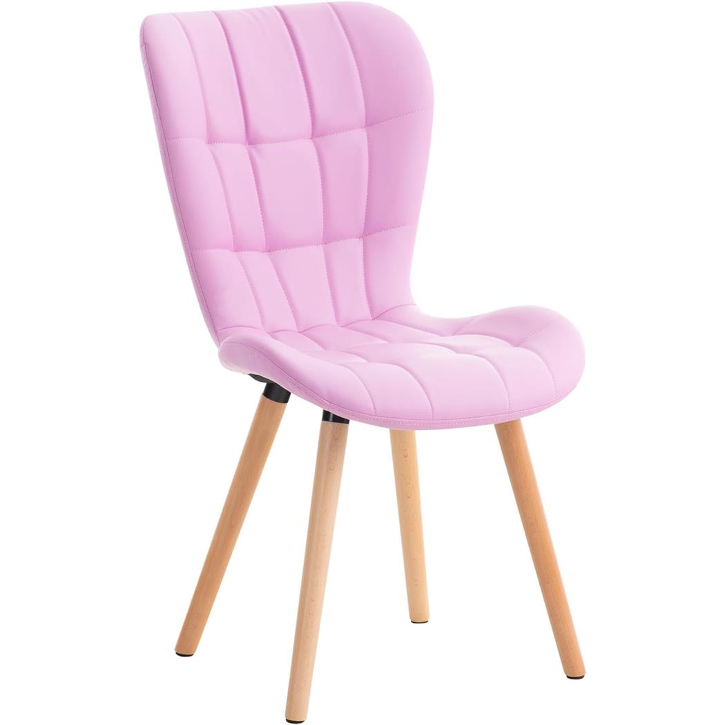 Silla de Confidente ELGAR PIEL, Gran Acolchado, Estructura y Patas de Madera en color Rosa