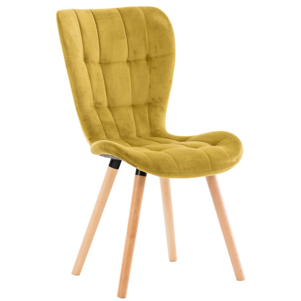 Silla de Confidente ELGAR TERCIOPELO, Gran Acolchado, Estructura y Patas de Madera en color Amarillo