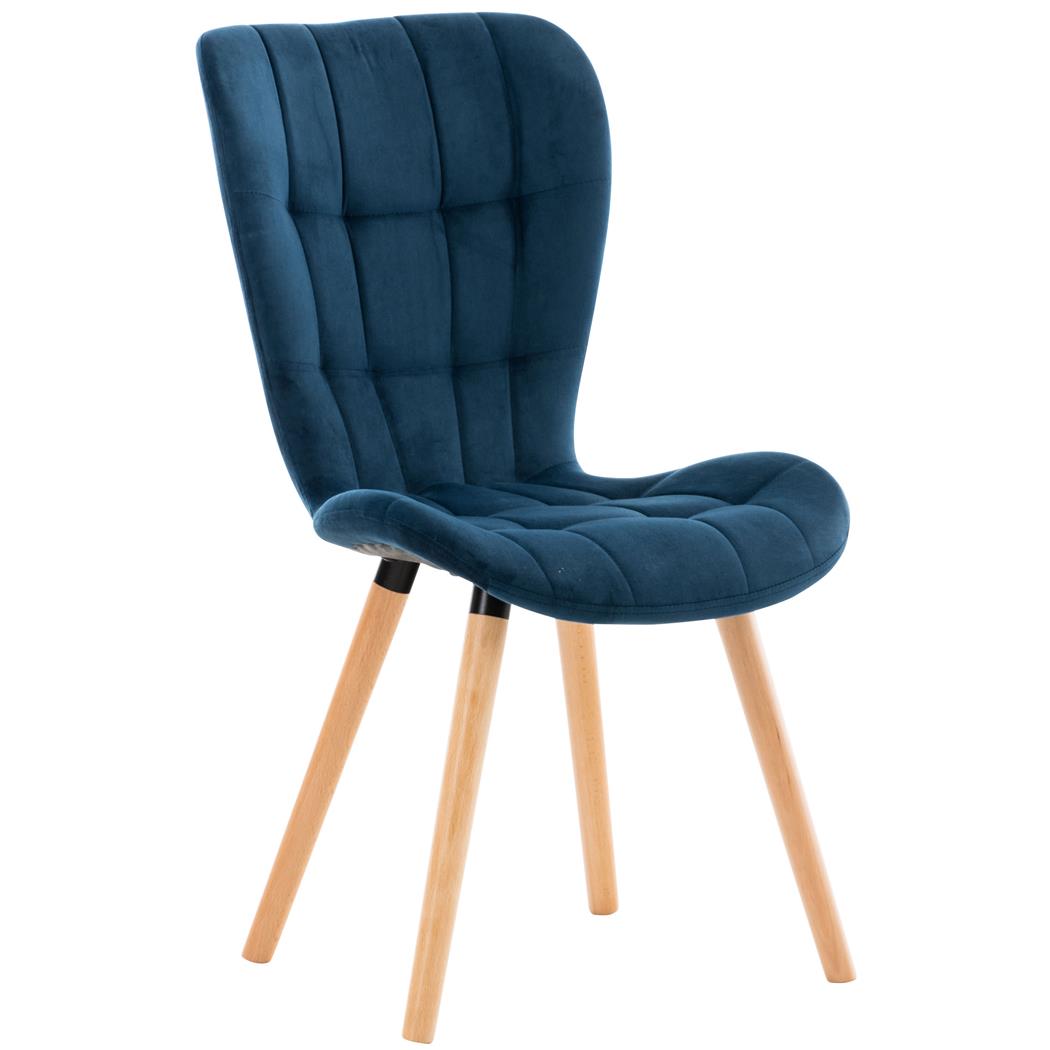 Silla de Confidente ELGAR TERCIOPELO, Gran Acolchado, Estructura y Patas de Madera en color Azul