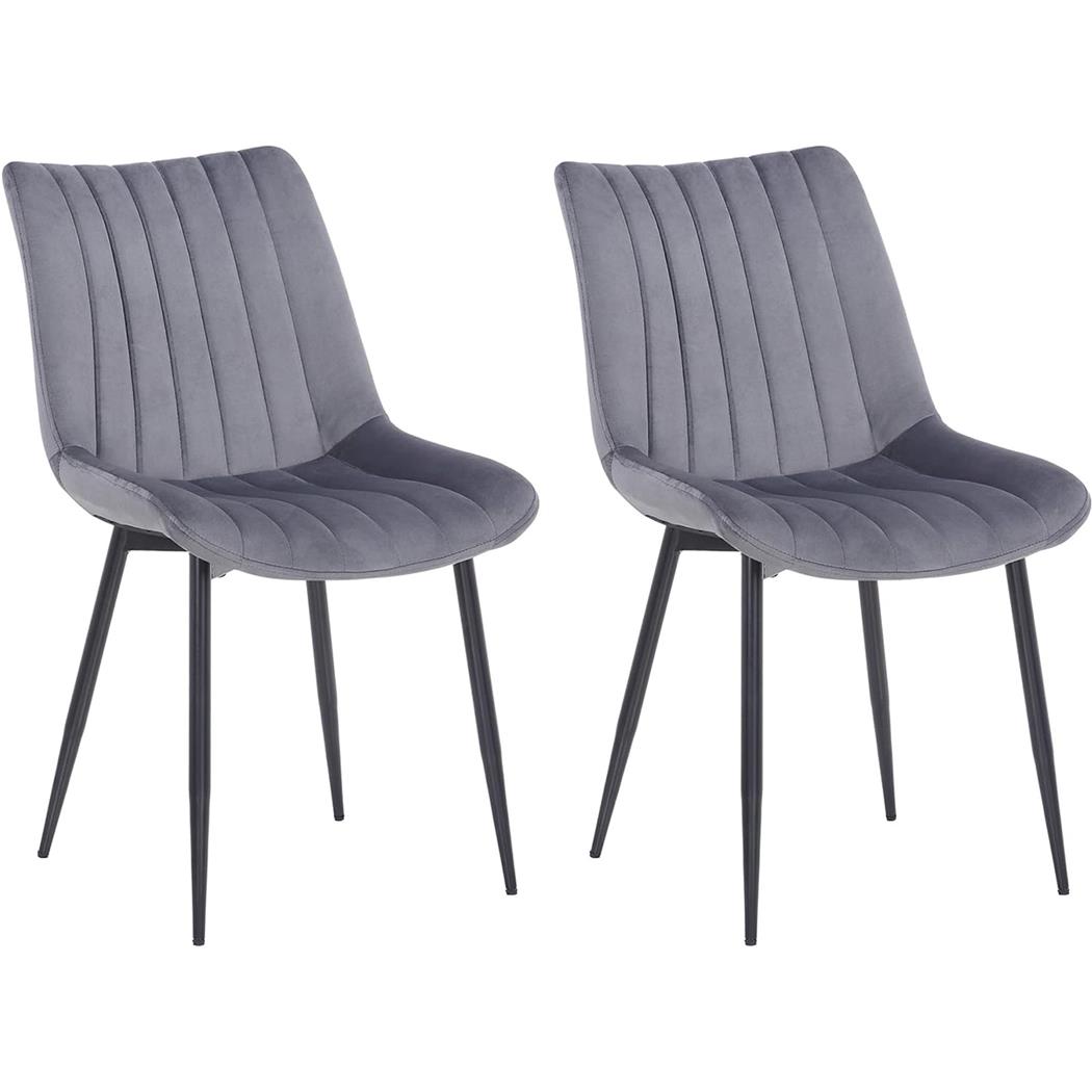 Lote de 2 sillas de Confidente ZEFIR, Grueso Acolchado, Patas Metálicas, en Terciopelo color Gris