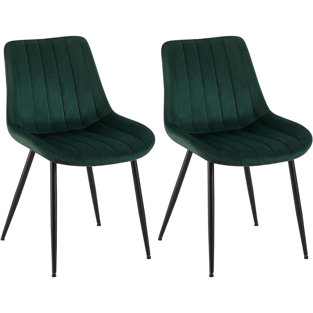 Lote de 2 sillas de Confidente ZEFIR, Grueso Acolchado, Patas Metálicas, en Terciopelo color Verde