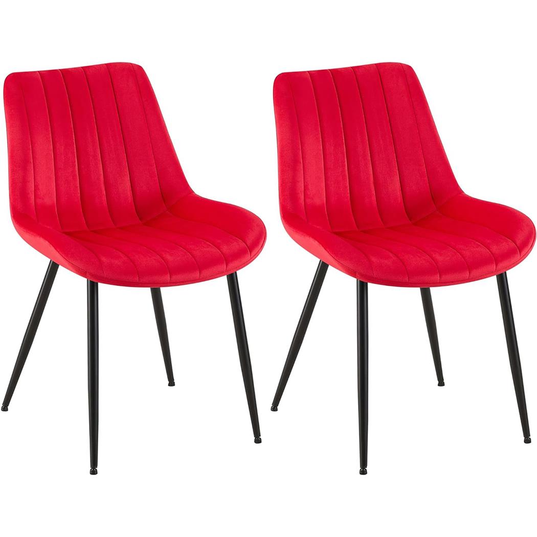 Lote de 2 sillas de Confidente ZEFIR, Grueso Acolchado, Patas Metálicas, en Terciopelo color Rojo
