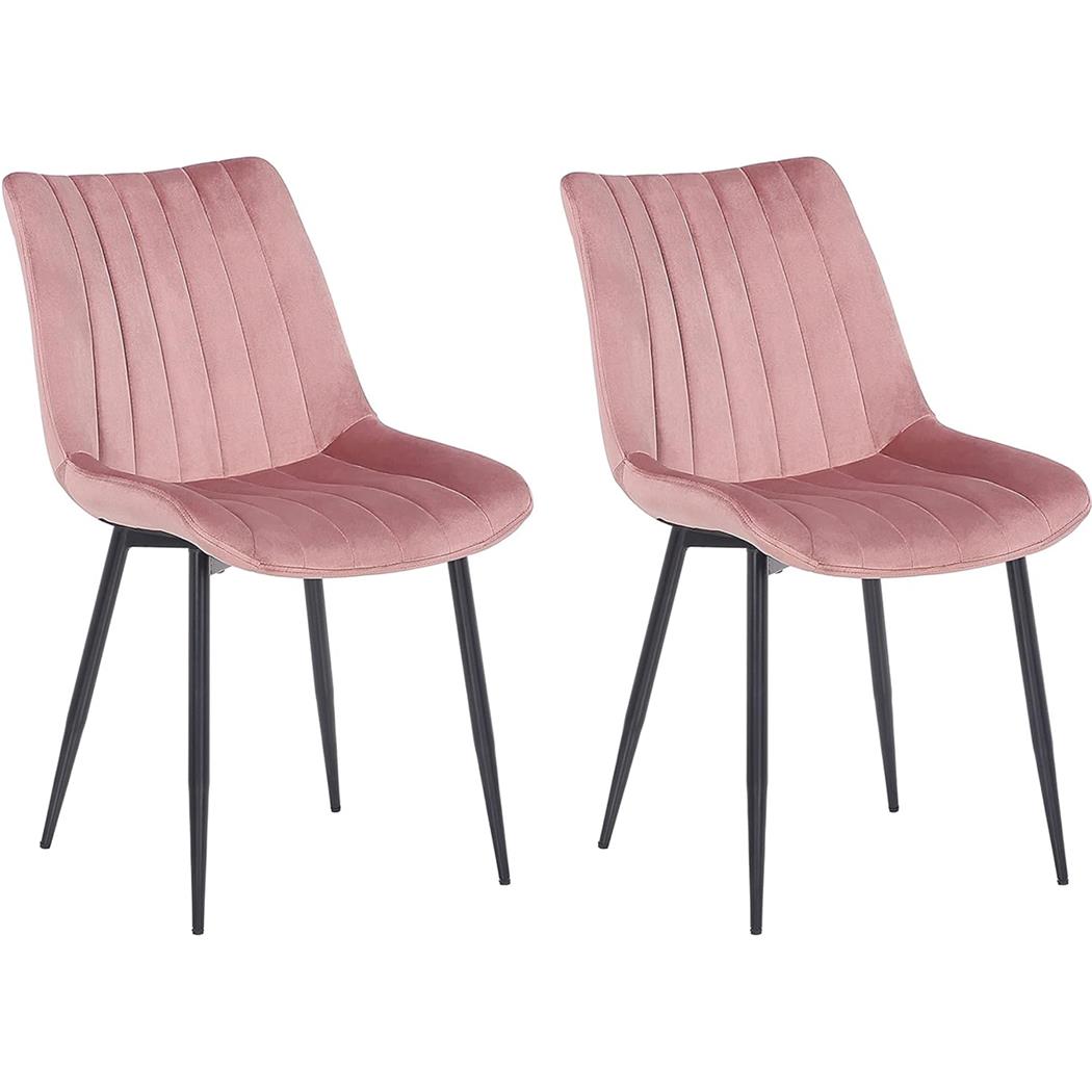 Lote de 2 sillas de Confidente ZEFIR, Grueso Acolchado, Patas Metálicas, en Terciopelo color Rosa