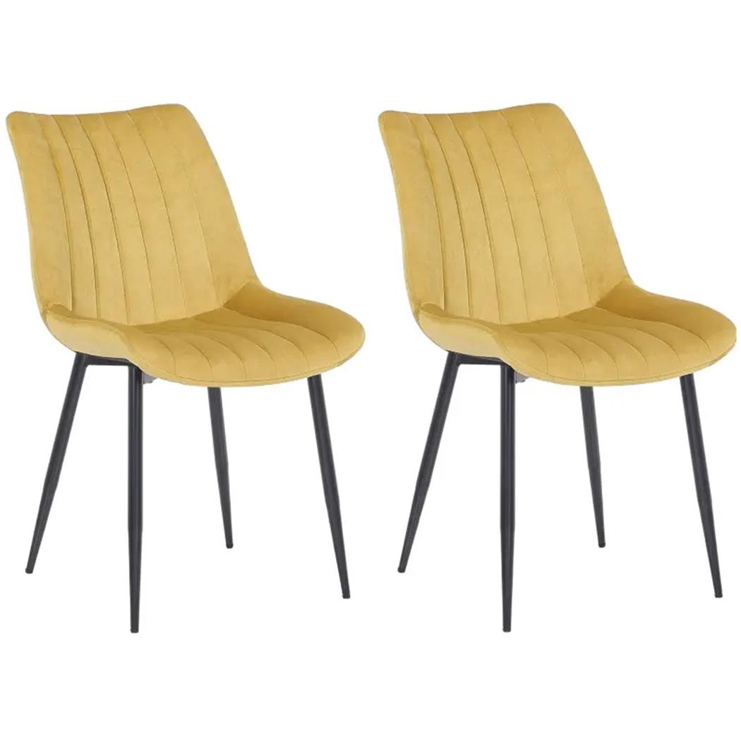 Lote de 2 sillas de Confidente ZEFIR, Grueso Acolchado, Patas Metálicas, en Terciopelo color Amarillo
