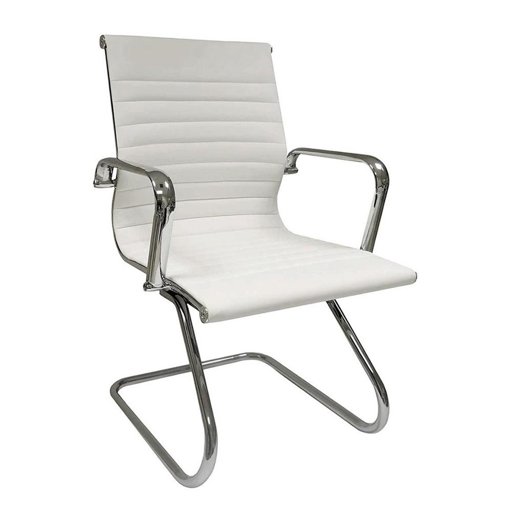 DEMO# Silla de Confidente DORIS V, Estructura Metálica Cromada, Elegante Diseño, En Piel Blanca