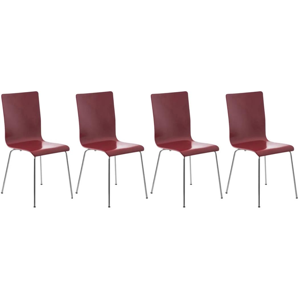 Lote de 4 sillas de Confidente PERE, Patas Metálicas, en Madera color Rojo oscuro