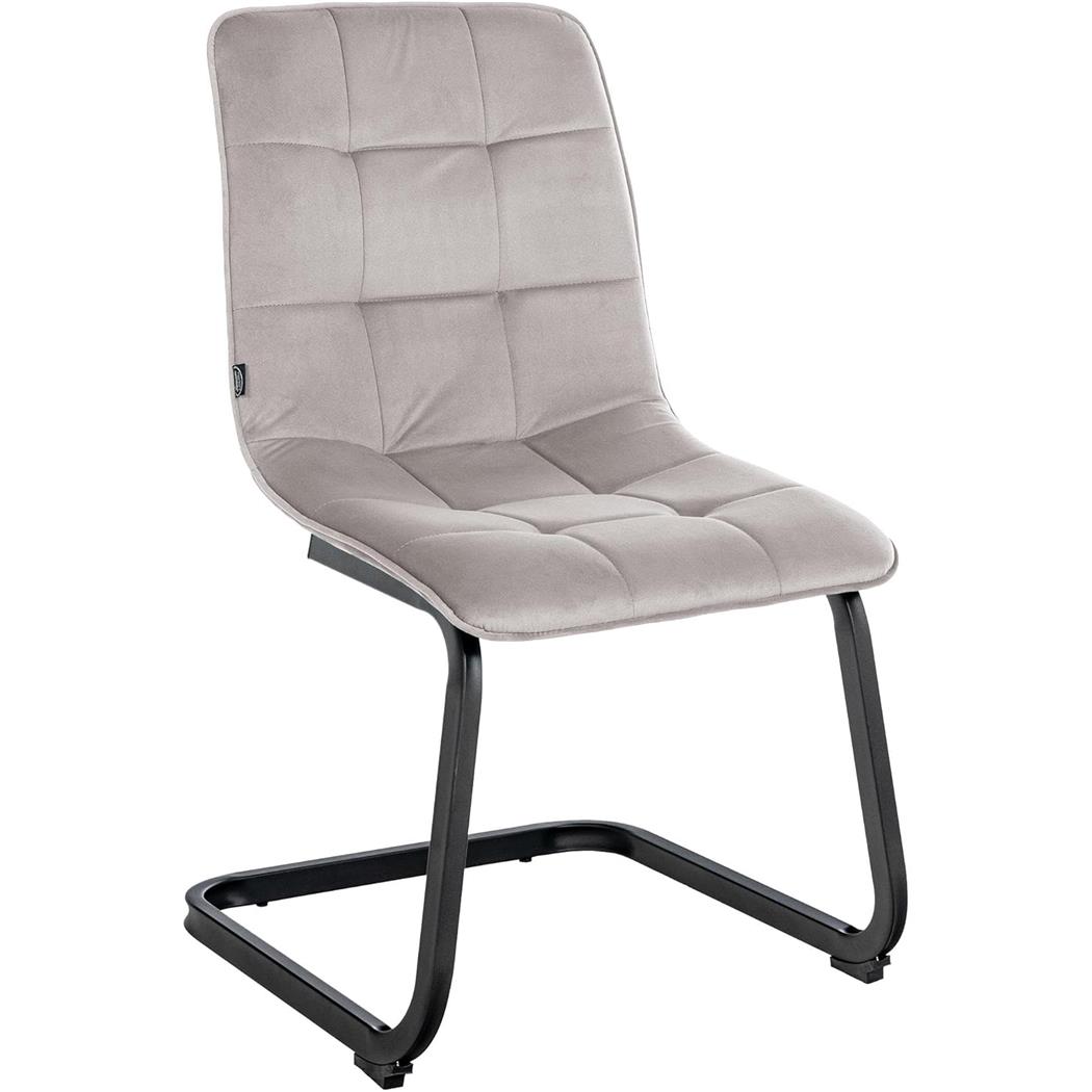 Silla de Confidente ALISA, Grueso Acolchado, Estructura Metálica, en Terciopelo color Gris Claro