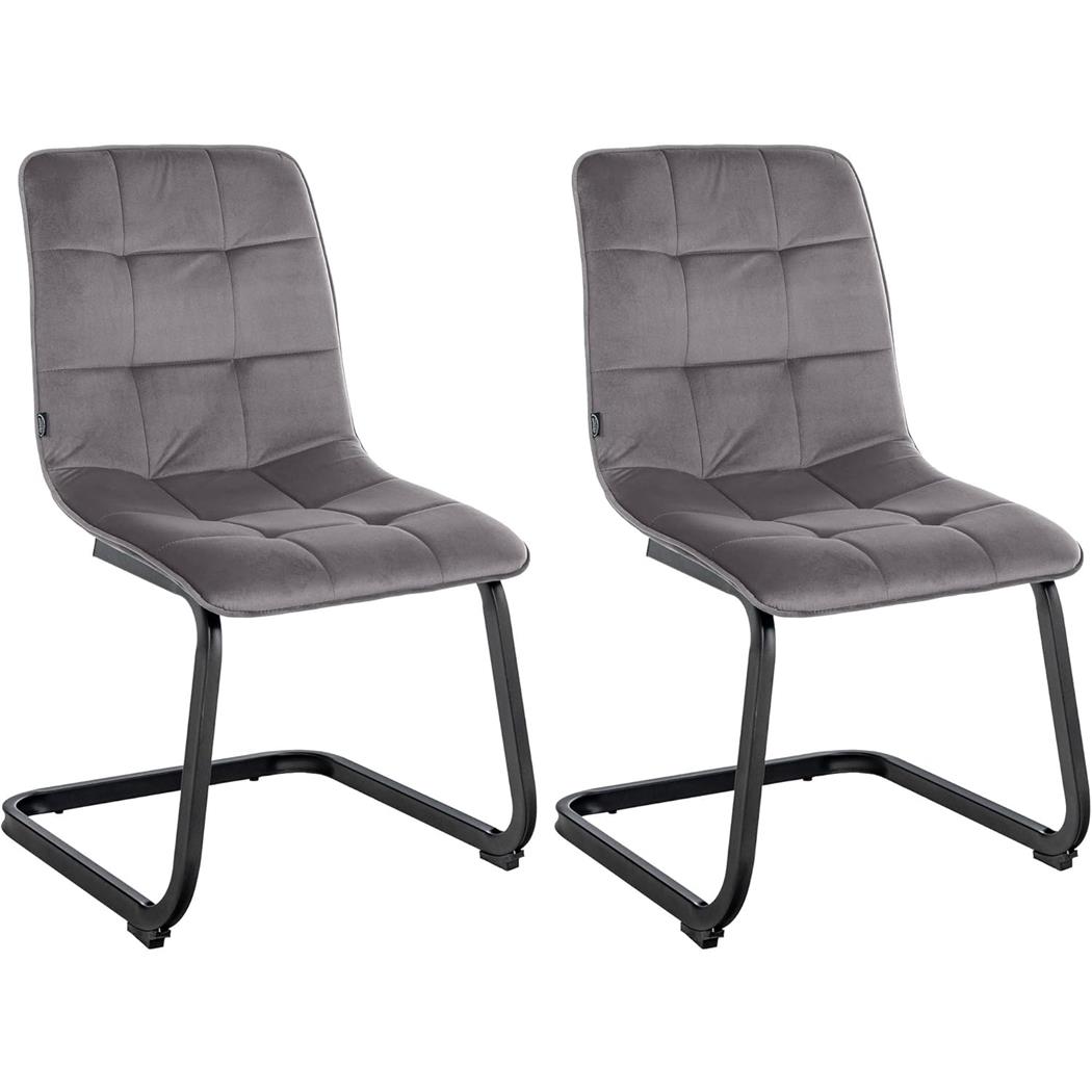 Lote de 2 Sillas de Confidente ALISA, Grueso Acolchado, Estructura Metálica, en Terciopelo color Gris Oscuro