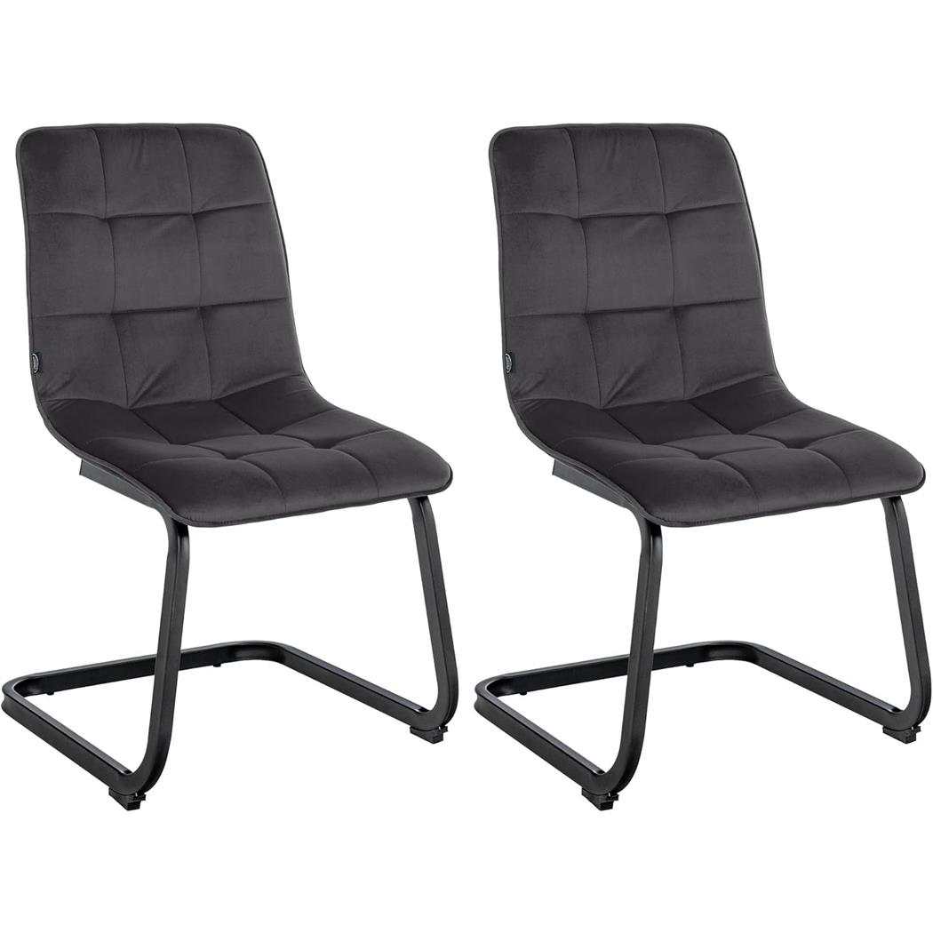 Lote de 2 Sillas de Confidente ALISA, Grueso Acolchado, Estructura Metálica, en Terciopelo color Negro