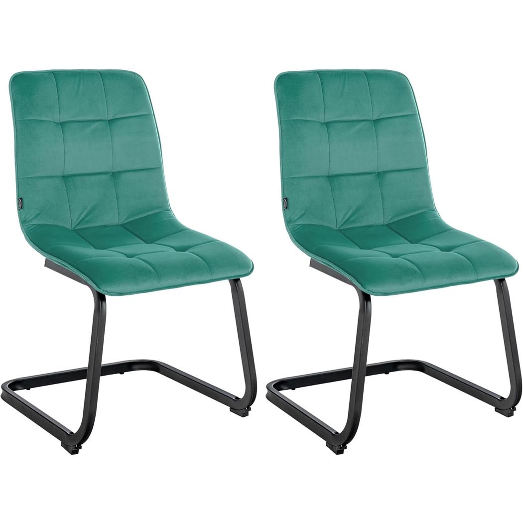 Lote de 2 Sillas de Confidente ALISA, Grueso Acolchado, Estructura Metálica, en Terciopelo color Verde Claro