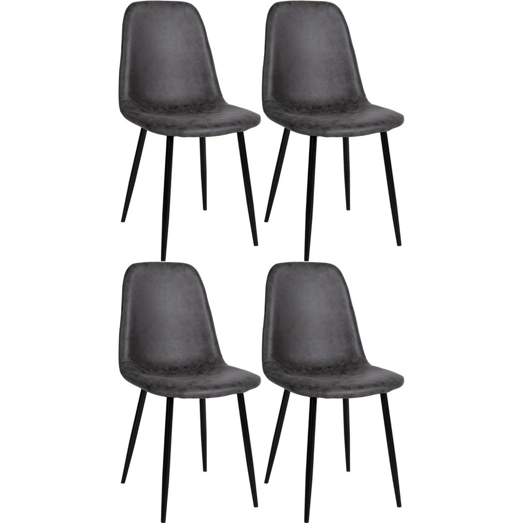 Lote de 4 sillas de Confidente NAIPES, Robusta Estructura Metálica, en Piel color Gris Oscuro