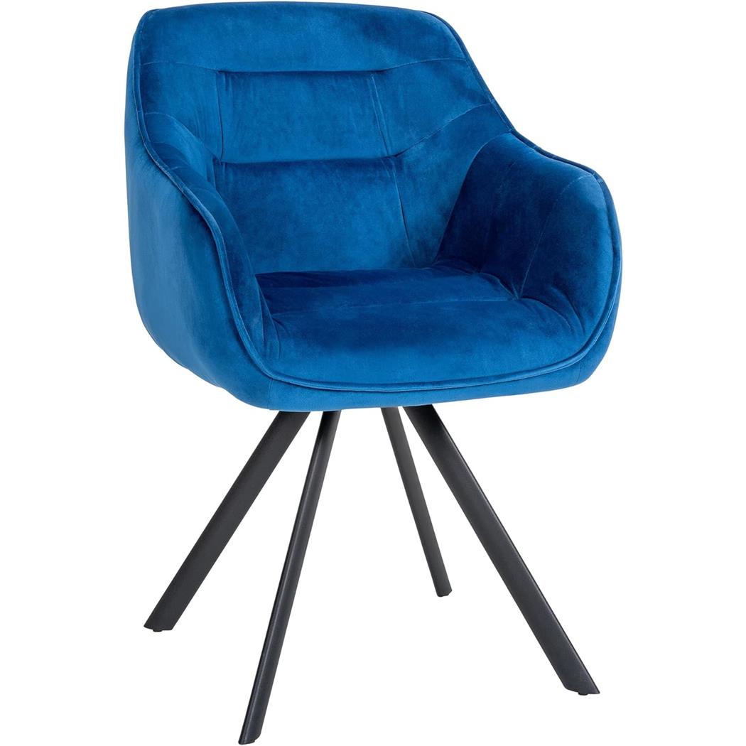 Silla de Confidente CLODIS, Patas Metálicas Negras, en Terciopelo color Azul