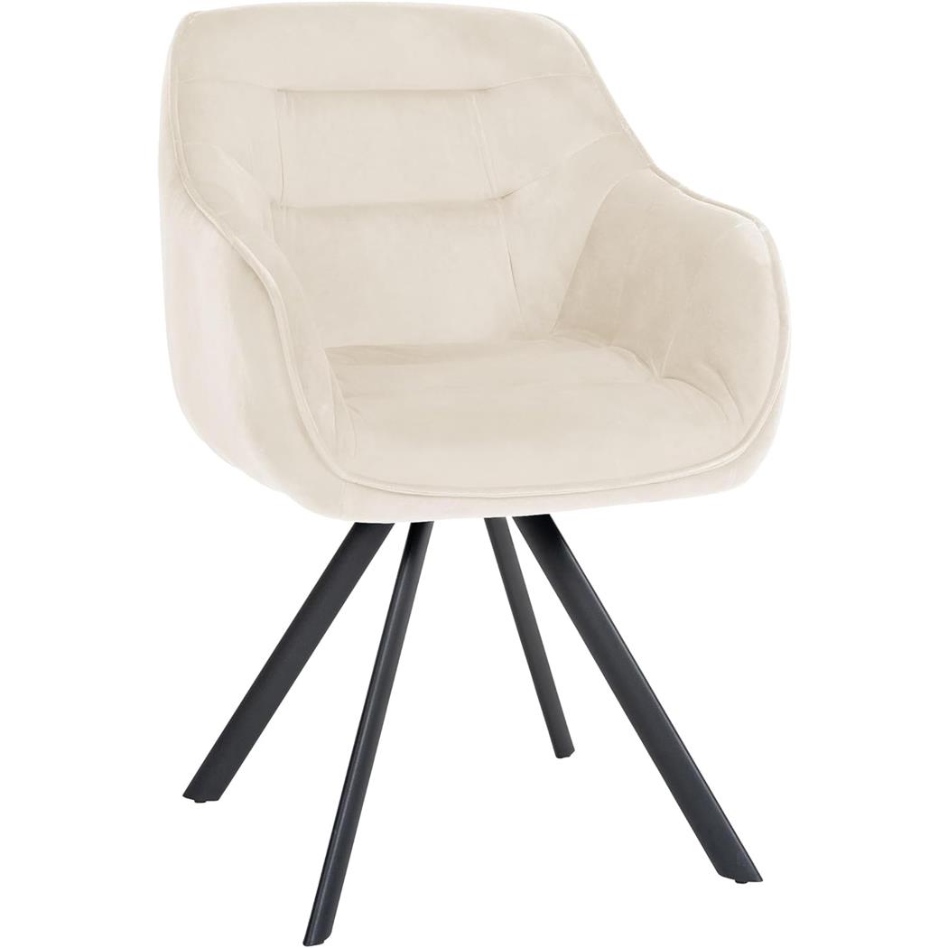 Silla de Confidente CLODIS, Patas Metálicas Negras, en Terciopelo color Crema