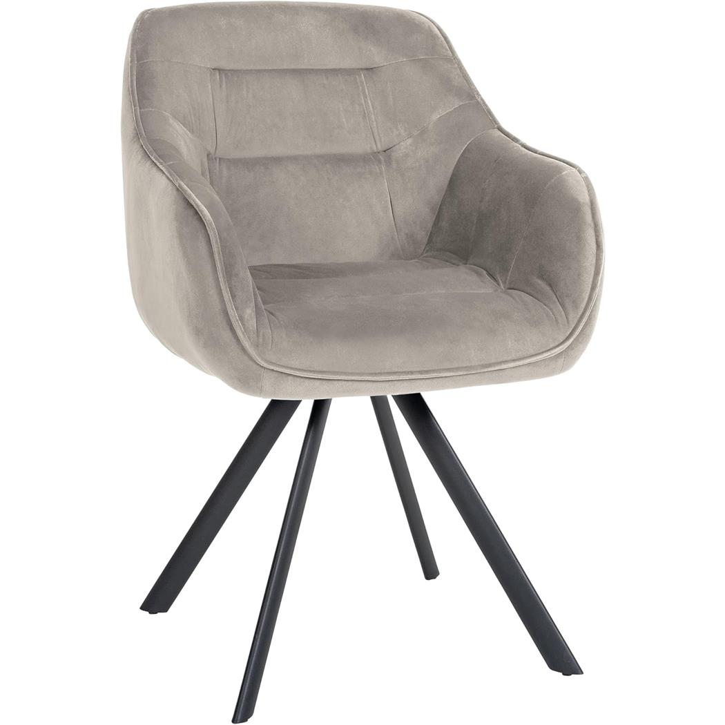 Silla de Confidente CLODIS, Patas Metálicas Negras, en Terciopelo color Gris Claro