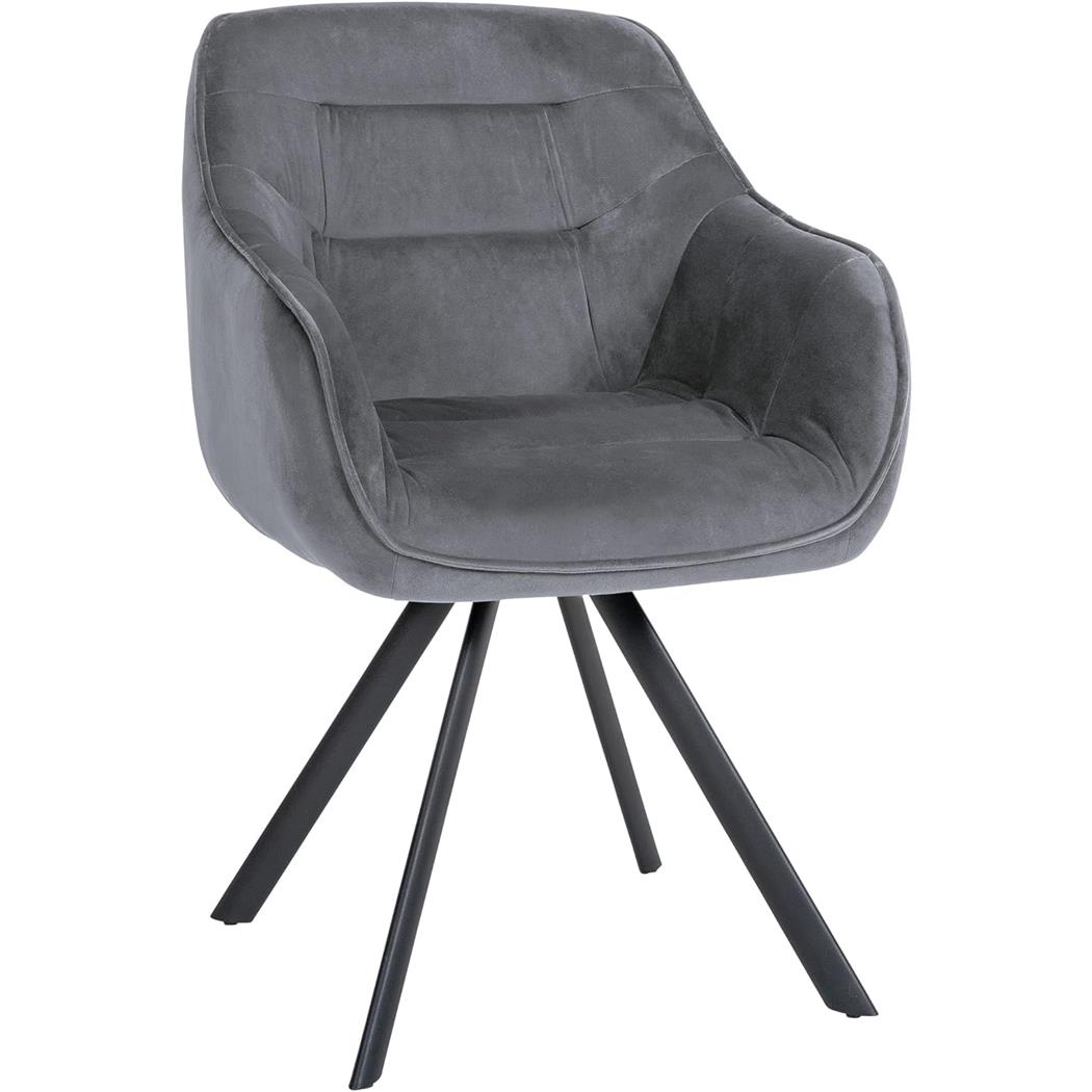 Silla de Confidente CLODIS, Patas Metálicas Negras, en Terciopelo color Gris Oscuro