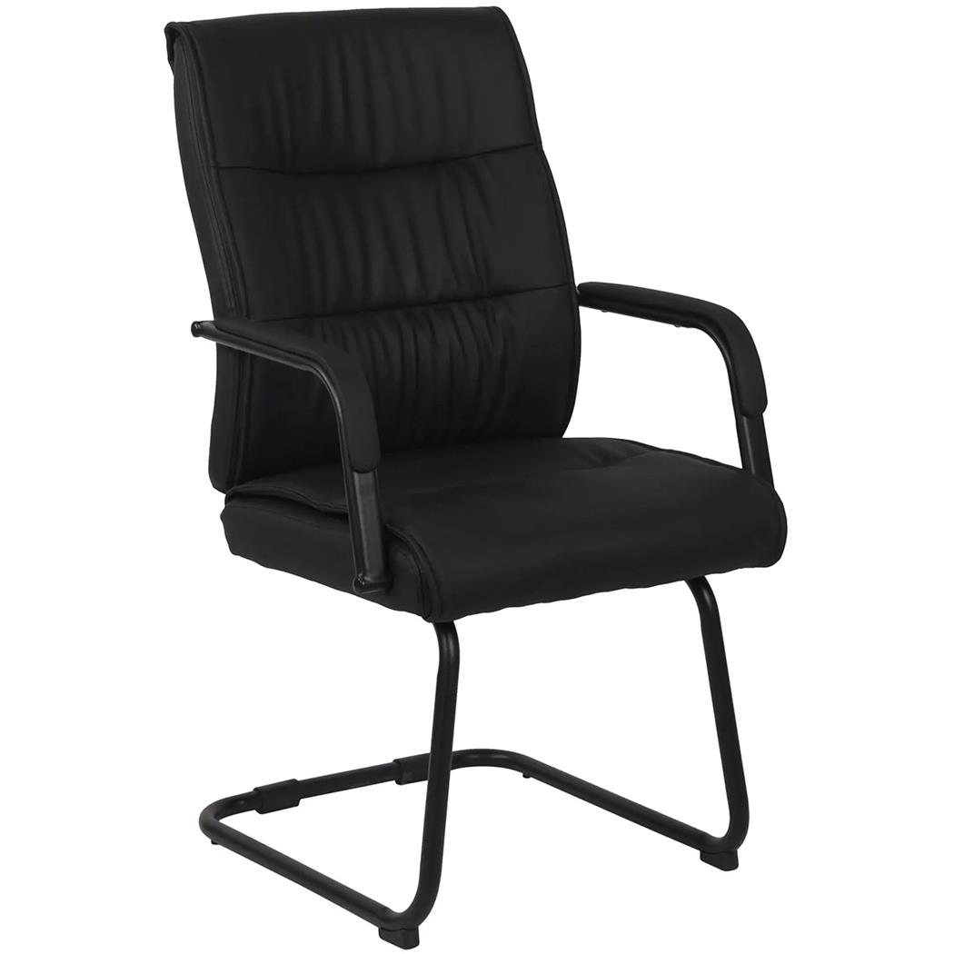 Silla de Confidente HIBERT, Estructura Metálica Negra, Gran Acolchado en Piel color Negro
