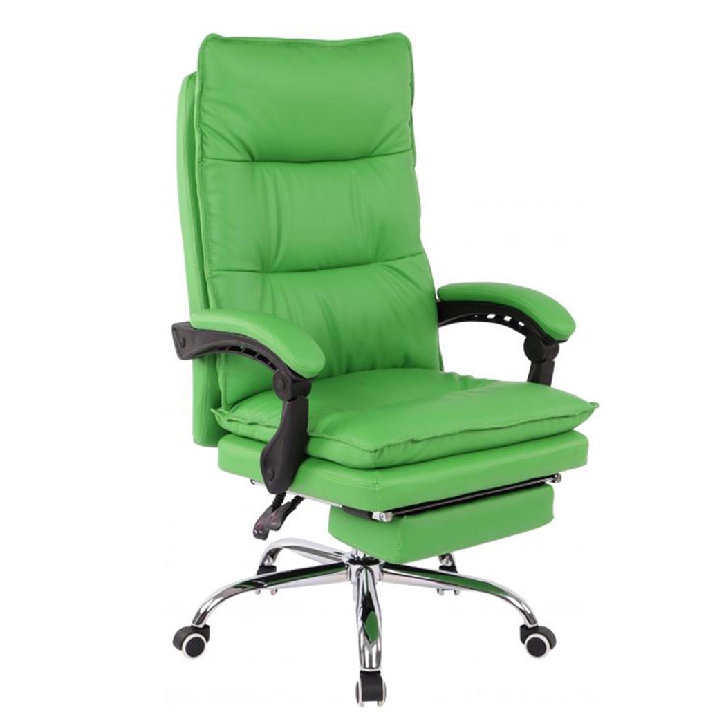 DEMO# Sillón de Oficina MAC, Grueso Acolchado, Reposapiés Extensible, en Piel Verde