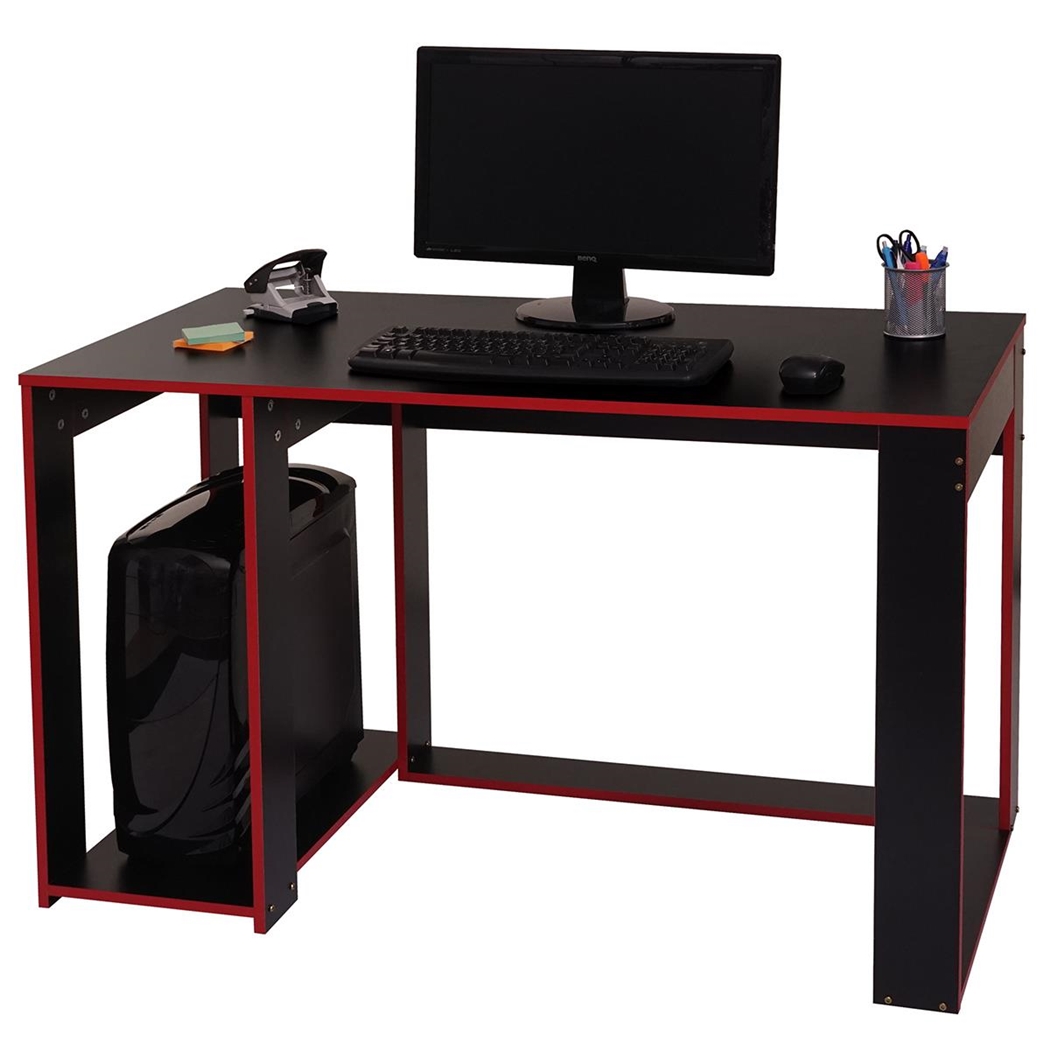 DEMO# Mesa Gaming RODES, 120x60x76cm, con Soporte para CPU, color Negro y Rojo