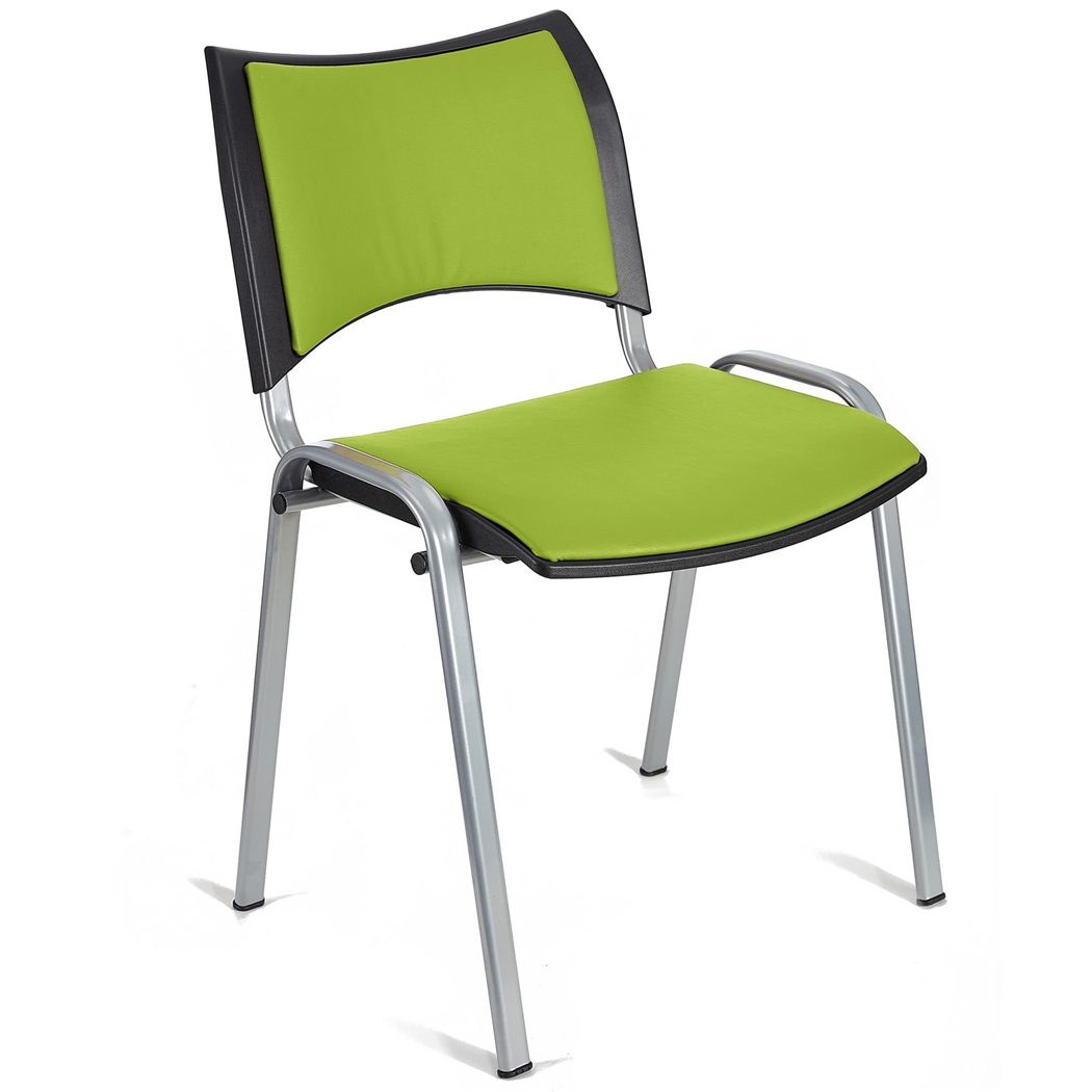 DEMO# Silla de Confidente ROMEL PIEL, Cómodo Acolchado, Apilable, Patas Grises, en Verde