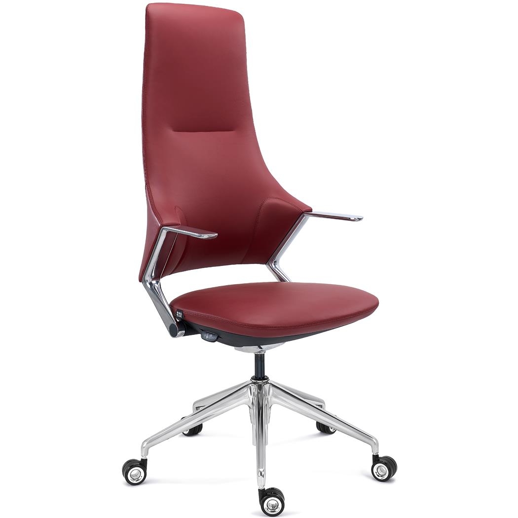 Sillón de Oficina BOHÈME, Diseño 100% Exclusivo, Excelente Calidad, Aluminio y Cuero, Burdeos