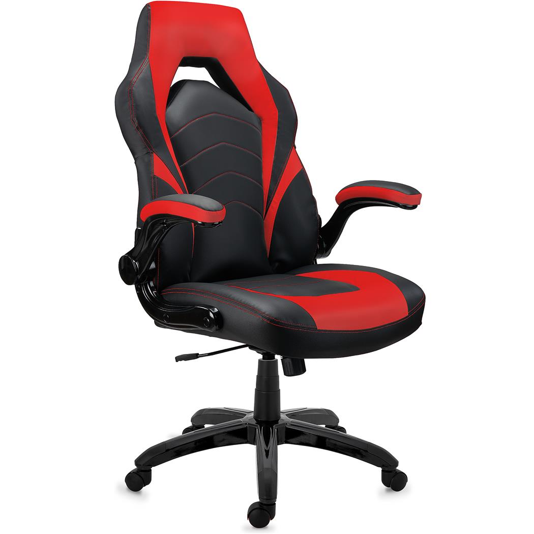 DEMO# Silla Gaming NITRO, Grueso Acolchado, Reposabrazos Abatibles, en Piel color Negro y Rojo