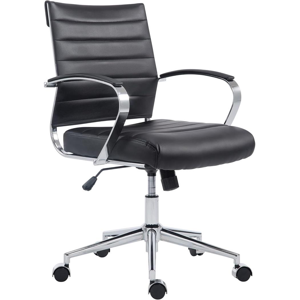 Silla de Oficina EVERY, Diseño Elegante, Estructura Metálica, en Piel Sintética color Negro