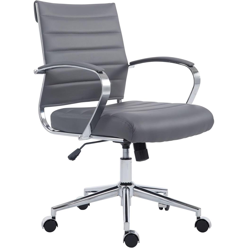 Silla de Oficina EVERY, Diseño Elegante, Estructura Metálica, en Piel Sintética color Gris