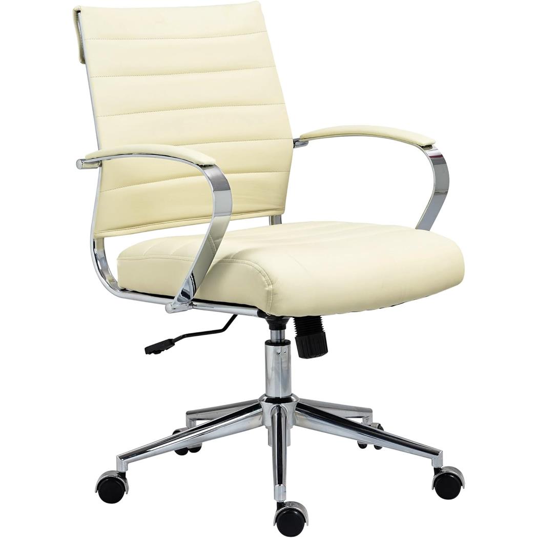 Silla de Oficina EVERY, Diseño Elegante, Estructura Metálica, en Piel Sintética color Crema