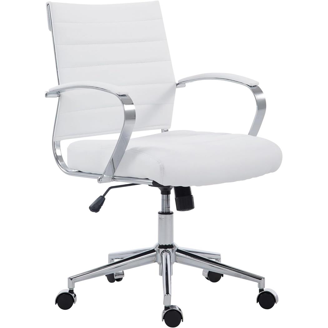 Silla de Oficina EVERY, Diseño Elegante, Estructura Metálica, en Piel Sintética color Blanco