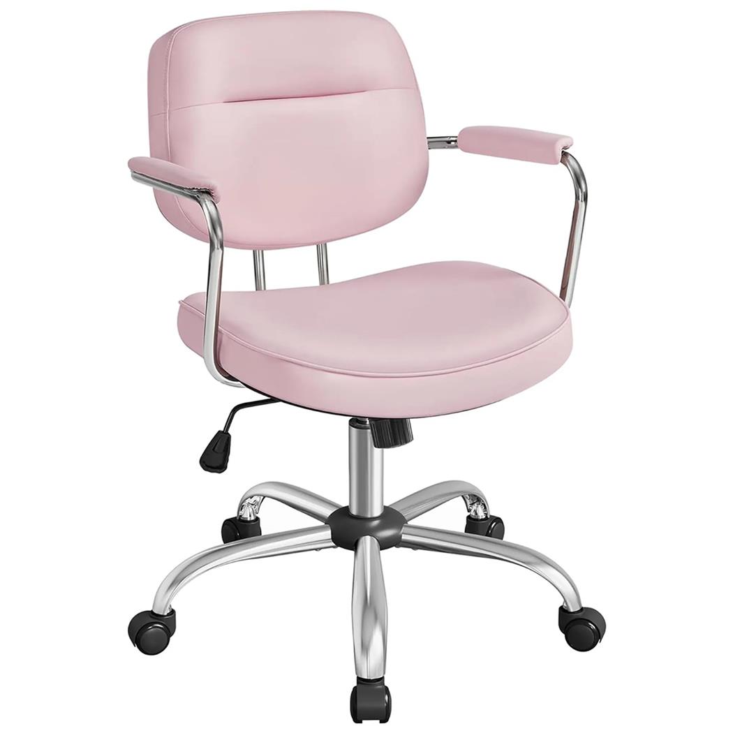 Silla de Oficina CLASSY, Gran Acolchado, Estructura Metálica, en Piel color Rosa