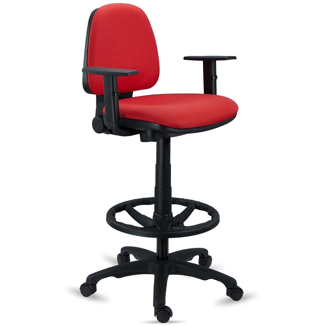 DEMO# Taburete de Trabajo NAXOS, Funcional Diseño, Con Reposapiés, en Tela Roja