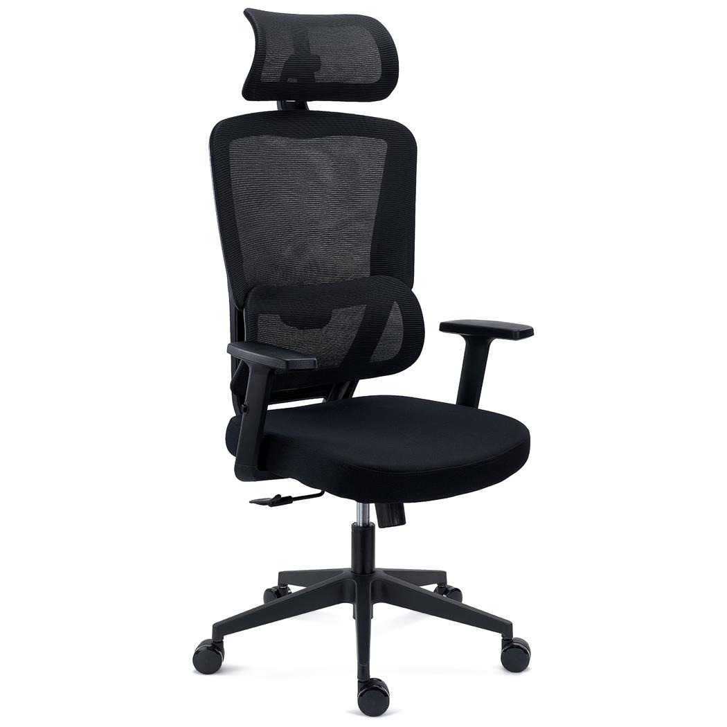 Silla Ergonómica SUPRA, Reposacabezas, Soporte Lumbar Adaptable, Uso 8H, Tela y Malla, Negro