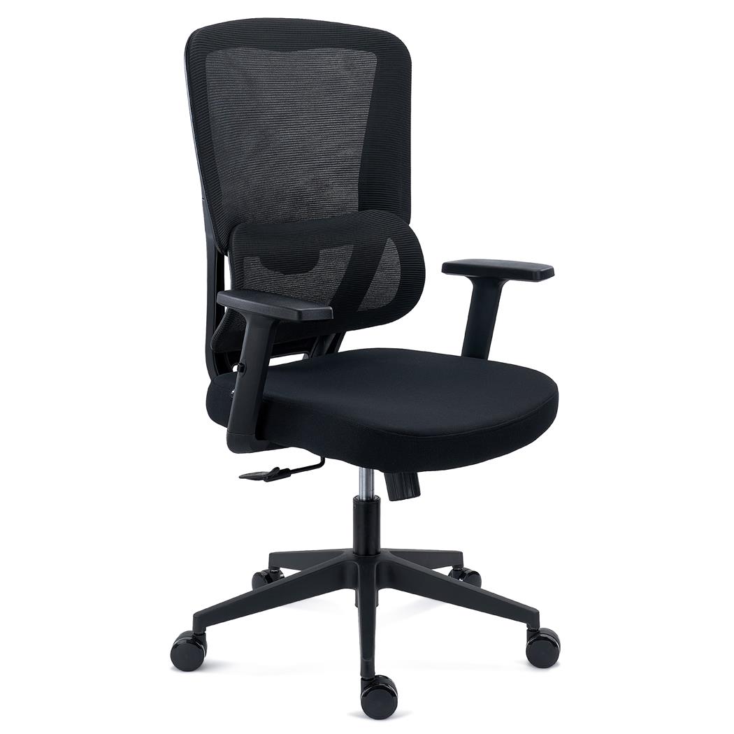 Silla Ergonómica SUPRA, Soporte Lumbar Adaptable, Uso 8H, Tela y Malla Transpirable, Negro
