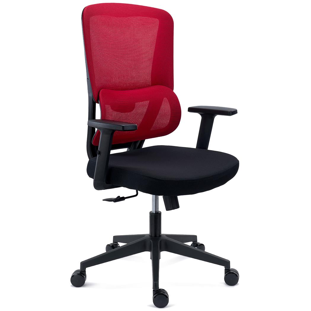 Silla Ergonómica SUPRA, Soporte Lumbar Adaptable, Uso 8H, Tela y Malla Transpirable, Rojo